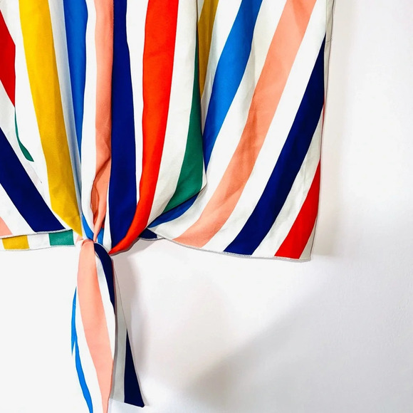 Tyche White & Multicolor Striped Keyhole Tie Front Tank Top Size Large Women’s - Picture 7 of 16
